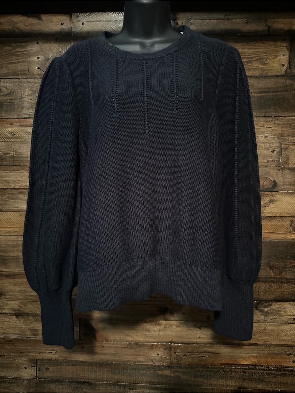 Lauren Ralph Lauren Puff-Sleeve Pointelle Knit Crewneck Sweater
